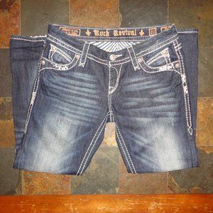 ROCK REVIVAL Women's Distressed Blue Denim "Elaina" Capri Jeans Size 27
